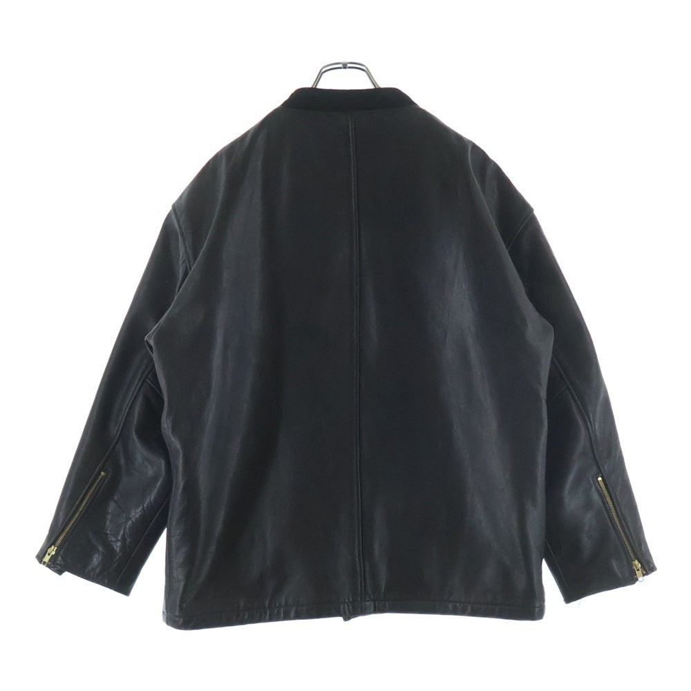 SAMS LEATHERS(サムズレザー) ロゴパッチ付き フロントボタンダウン カウレザー ブルゾン ジャケット ブラック