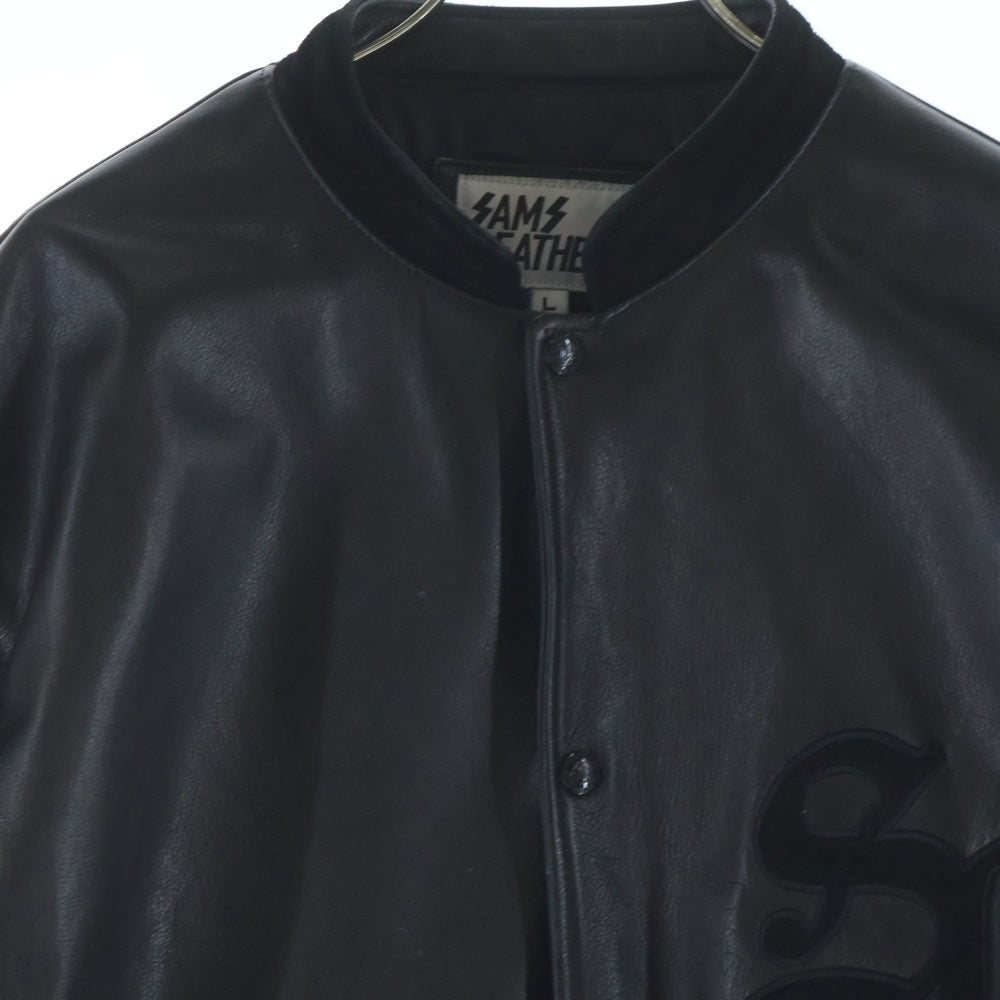 SAMS LEATHERS(サムズレザー) ロゴパッチ付き フロントボタンダウン カウレザー ブルゾン ジャケット ブラック
