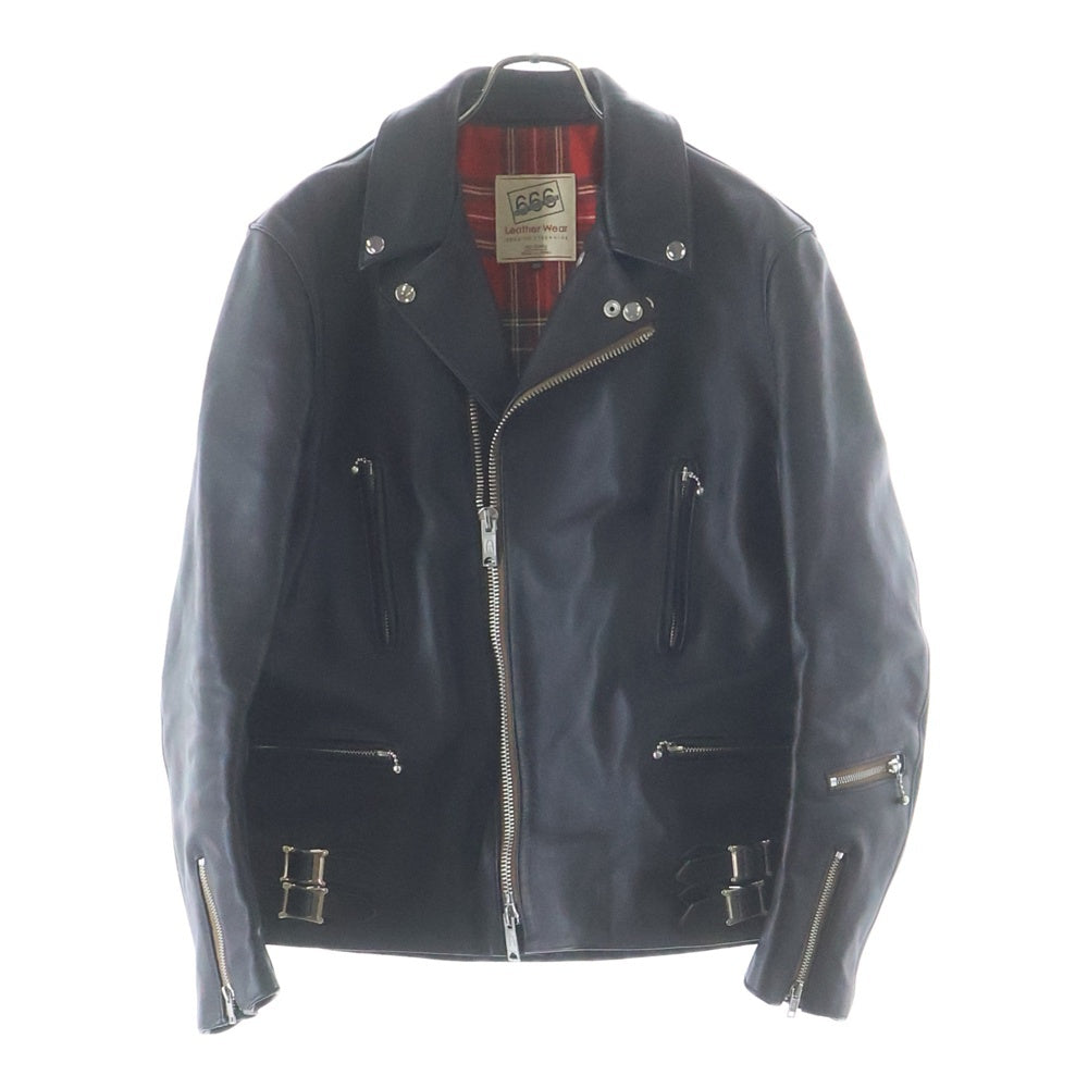 666 LEATHER WEAR(トリプルシックスレザーウェア) LJM-1L サイドベルト タータン裏地 シングルライダースジャケット ブラック