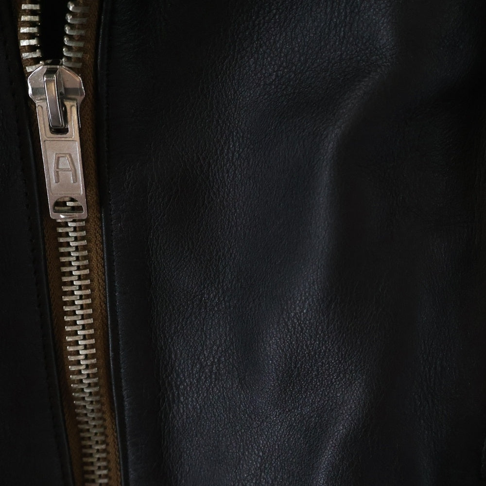 666 LEATHER WEAR(トリプルシックスレザーウェア) LJM-1L サイドベルト タータン裏地 シングルライダースジャケット ブラック