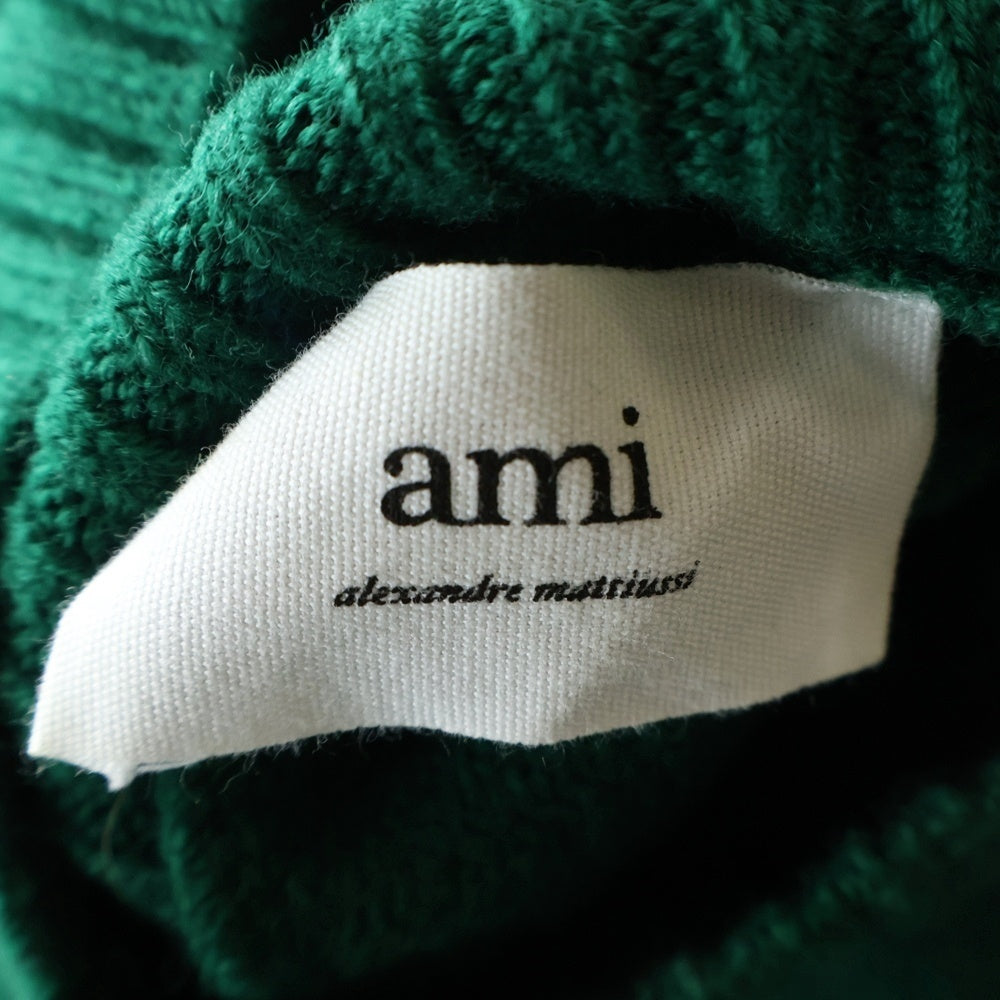 ami paris(アミパリス) ハート ジャガード刺繍 タートルネックニット セーター グリーン H21K213