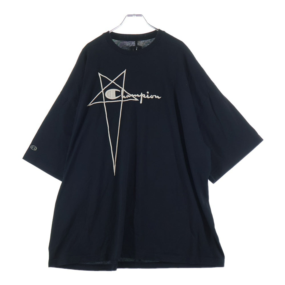 Rick Owens(リックオウエンス) 23SS ×CHAMPION LOGO EMBROIDERED TOMMY TEE チャンピオン ロゴデザイン トミー クルーネック カットソー カットソー 半袖Tシャツ ブラック CM02C9229-CHJEG