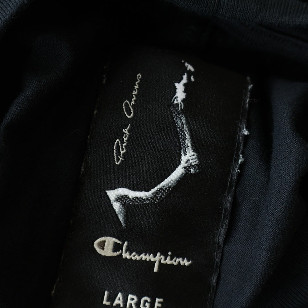 Rick Owens(リックオウエンス) 23SS ×CHAMPION LOGO EMBROIDERED TOMMY TEE チャンピオン ロゴデザイン トミー クルーネック カットソー カットソー 半袖Tシャツ ブラック CM02C9229-CHJEG