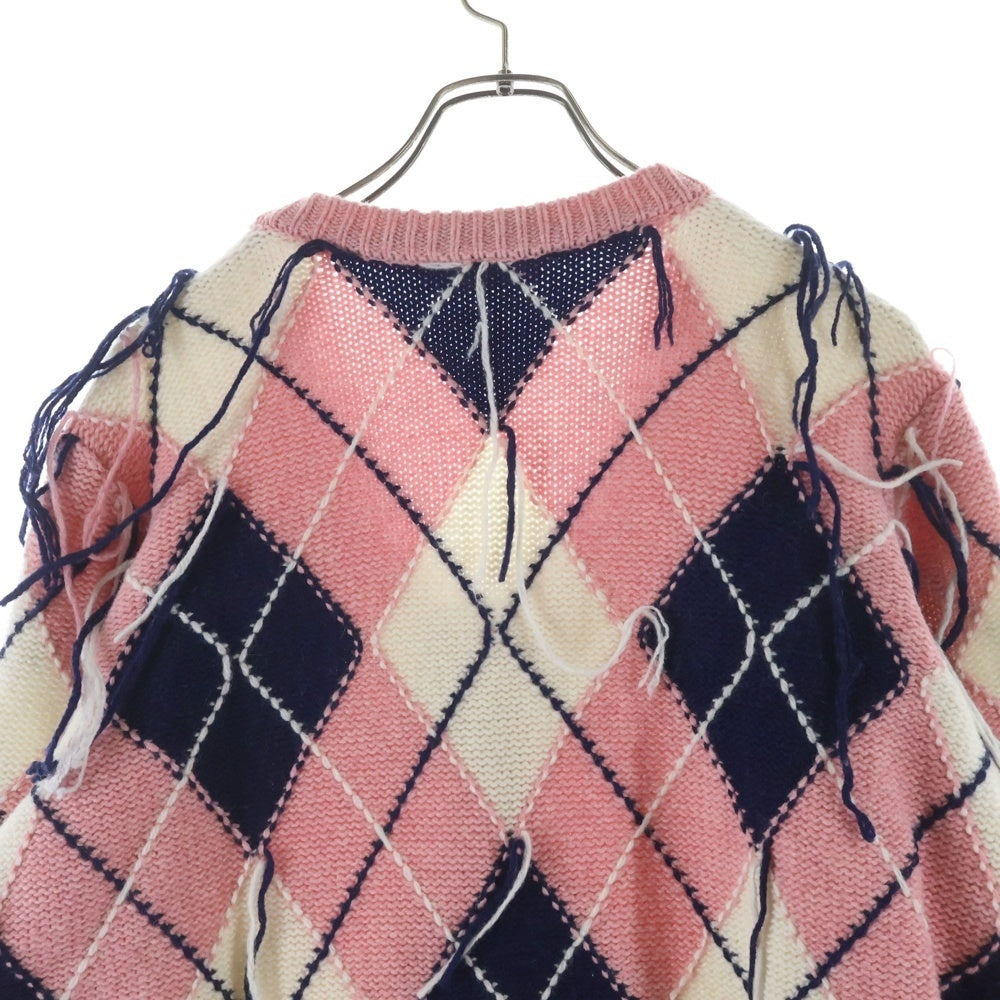 CHARLES JEFFREY LOVERBOY(チャールズジェフリーラバーボーイ) KNITTED GUDDLE ARGYLE CARDI 格子柄 Vネックカーディガン ニット ピンク