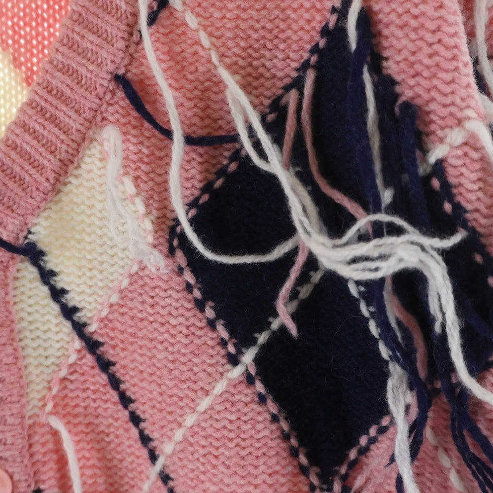 CHARLES JEFFREY LOVERBOY(チャールズジェフリーラバーボーイ) KNITTED GUDDLE ARGYLE CARDI 格子柄 Vネックカーディガン ニット ピンク