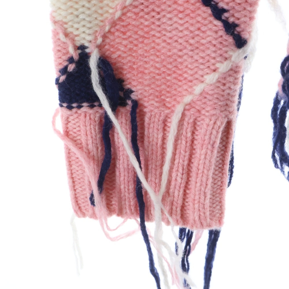 CHARLES JEFFREY LOVERBOY(チャールズジェフリーラバーボーイ) KNITTED GUDDLE ARGYLE CARDI 格子柄 Vネックカーディガン ニット ピンク