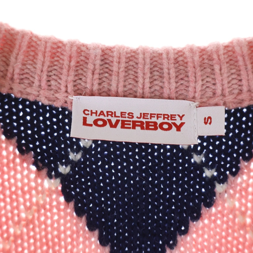 CHARLES JEFFREY LOVERBOY(チャールズジェフリーラバーボーイ) KNITTED GUDDLE ARGYLE CARDI 格子柄 Vネックカーディガン ニット ピンク