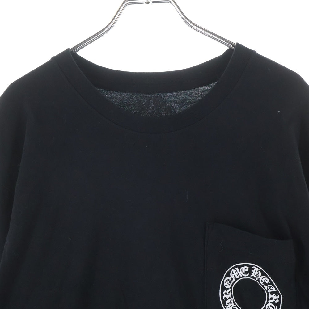 CHROME HEARTS(クロムハーツ) FLRL CRS HORSESHOE L/S フローラルクロス ホースシュー 両面ロゴデザイン クルーネック カットソー 長袖Tシャツ ブラック