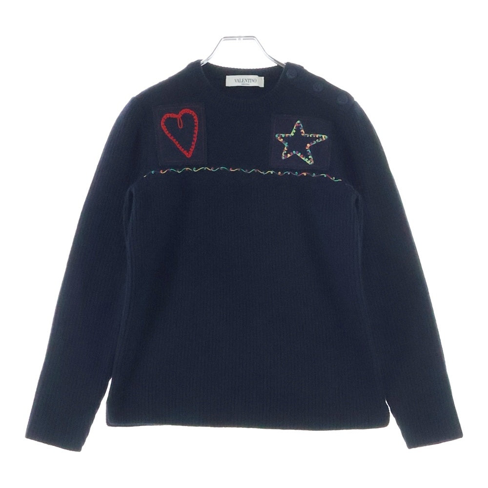 VALENTINO(ヴァレンティノ) Rib Knit Sweater リブニットセーター ハート刺繍 ネイビー VKC21J4H3 レディース