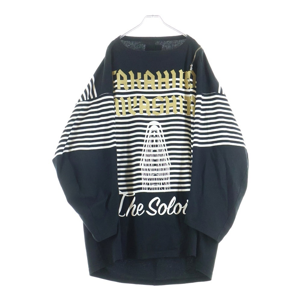 TAKAHIROMIYASHITA The SoloIst.(タカヒロミヤシタザソロイスト) 22AW ダブルジップ ボーダー フロントロゴプリント バルーンロングスリーブカットソー 長袖Tシャツ ブラック sc.0001aAW22