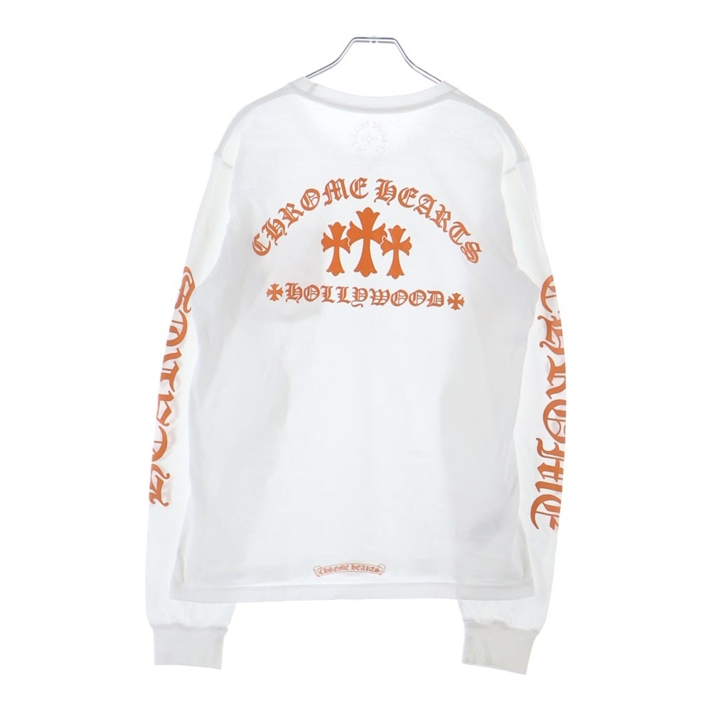 CHROME HEARTS(クロムハーツ) CH L/S TEE 1 セメタリークロスバックプリント長袖Tシャツ ホワイト/オレンジ