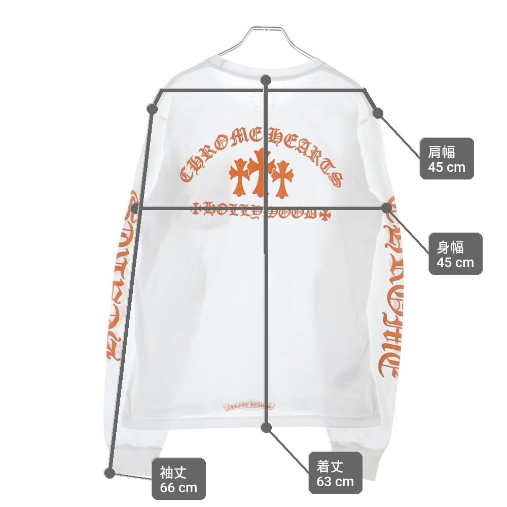 CHROME HEARTS(クロムハーツ) CH L/S TEE 1 セメタリークロスバックプリント長袖Tシャツ ホワイト/オレンジ