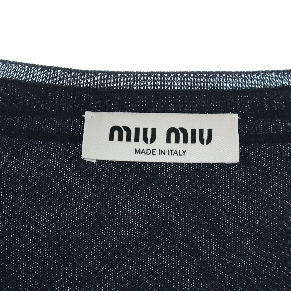 miumiu(ミュウミュウ) ロゴ刺繍 レイヤードデザイン カシミヤVネックニット セーター グレー MML994