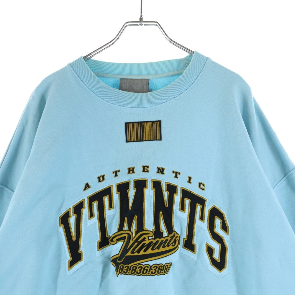 VETEMENTS(ヴェトモン) カレッジロゴ クルーネックスウェット トレーナー ブルー VL12TR160X