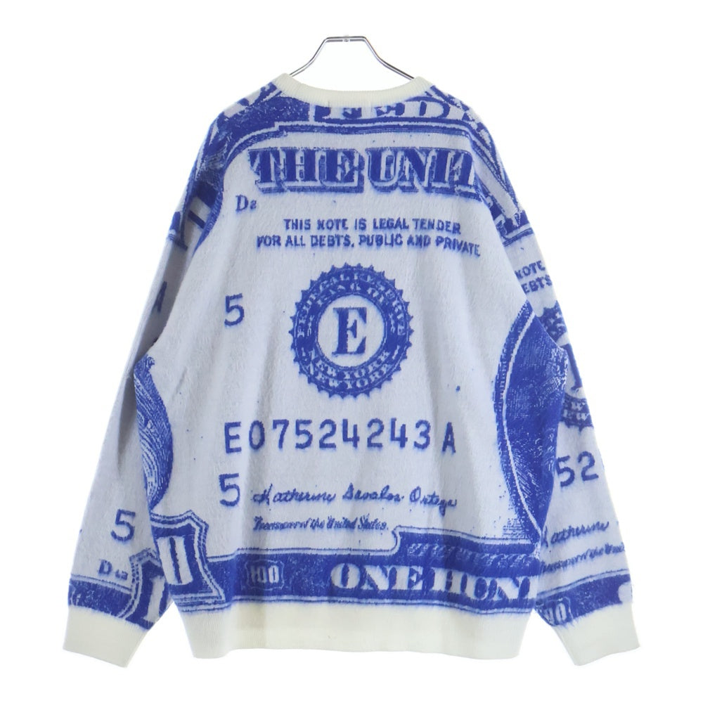 SUPREME(シュプリーム) 25SS Money Sweater 総柄マネーモチーフ クルーネック長袖ニットセーター ブルー/ホワイト