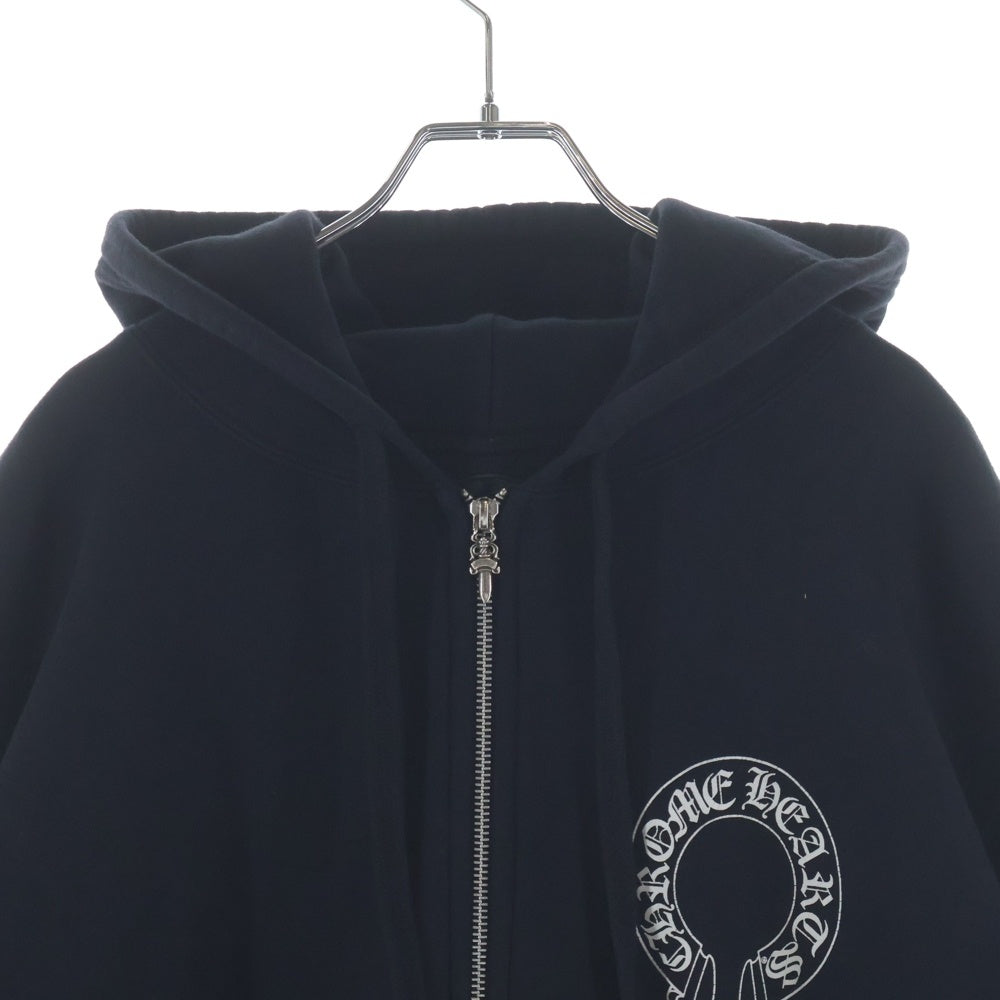 CHROME HEARTS(クロムハーツ) SWTSHRT HD ZIP 袖フローラル バックホースシュープリント 裏地サーマル ジップアップパーカー ブラック