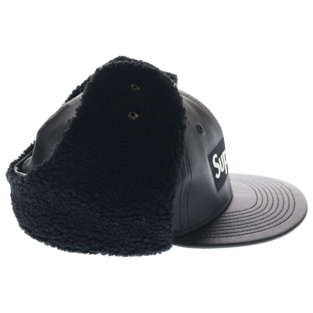 SUPREME(シュプリーム) 22AW ×NEW ERA Leather Earflap Box Logo Cap ニューエラ レザー ボックスロゴデザイン フライトキャップ 帽子 ブラック