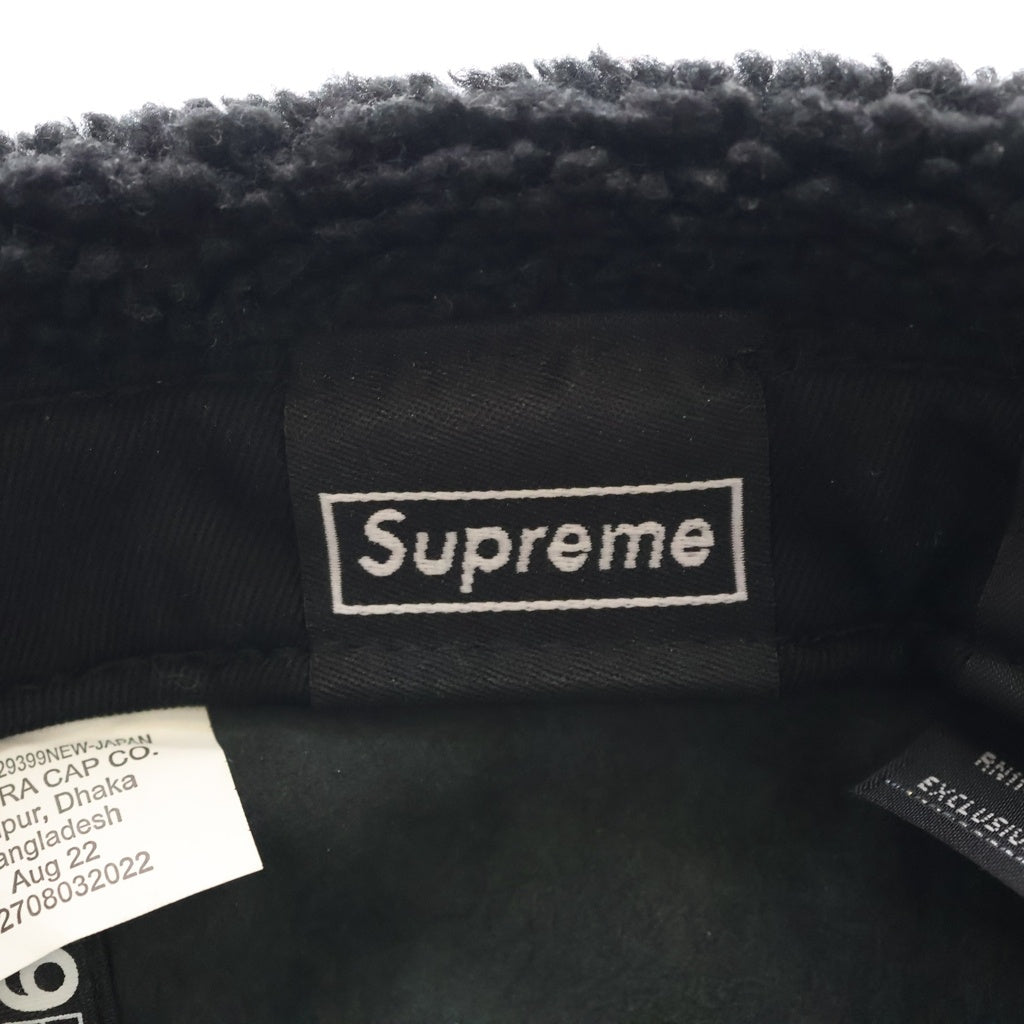 SUPREME(シュプリーム) 22AW ×NEW ERA Leather Earflap Box Logo Cap ニューエラ レザー ボックスロゴデザイン フライトキャップ 帽子 ブラック