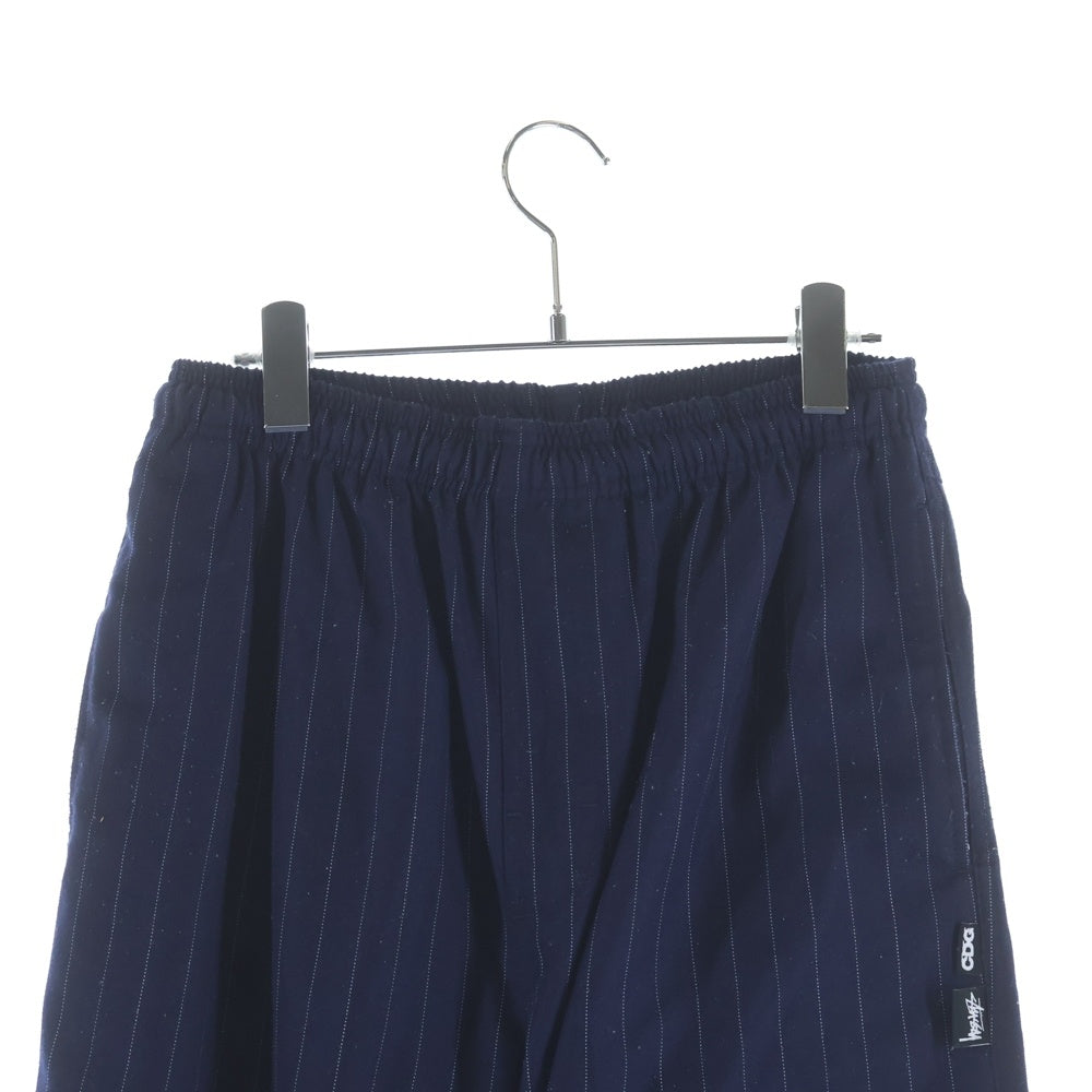 STUSSY(ステューシー) ×CDG シーディージー ロゴデザイン ドローストリング ストライプ イージーパンツ ネイビー 316058