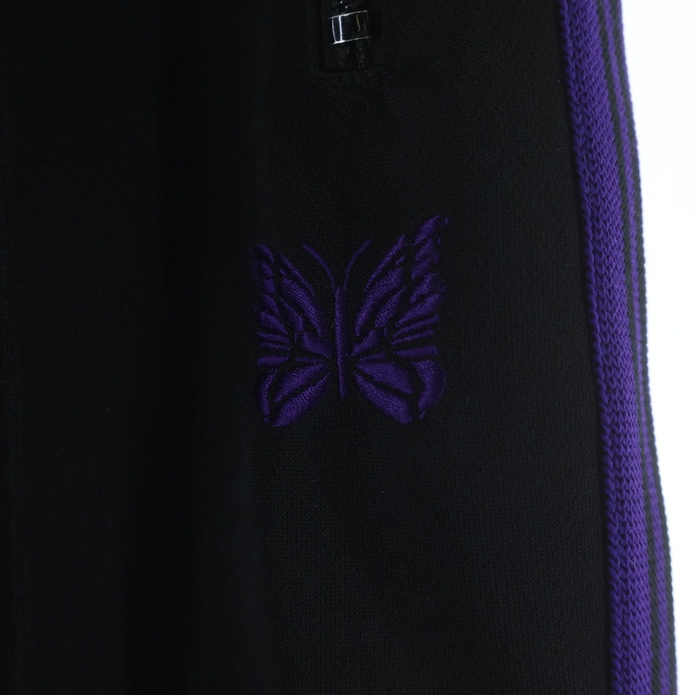 Needles(ニードルス) TRACK PANT POLY SMOOTH ポリスムーズ エンブロイダリーデザイン ドローストリング サイドライン トラックパンツ ブラック NS1622