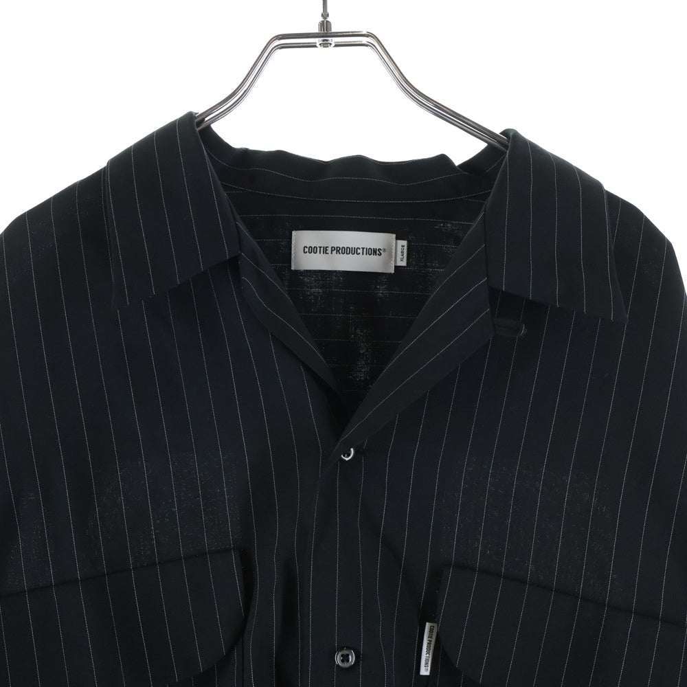 COOTIE PRODUCTIONS(クーティー プロダクションズ) 24AW T/W Open Collar L/S Shirt ストライプ オープンカラーシャツ 長袖シャツ ブラック CTE-24A402-STRIPE