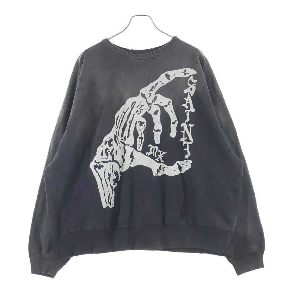 SAINT MICHAEL(セントマイケル) 24AW BONE SAINT CREW SWT ボーンプリント クルーネックスウェットトレーナー グレー SM-YS1-0000-031