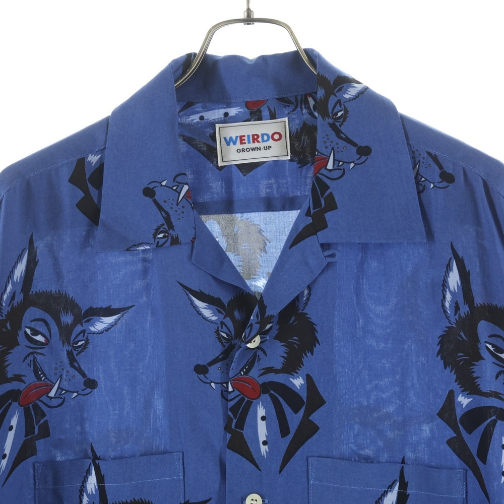 weirdo(ウィアード) VOODOO HEAD - L/S SHIRTS 総柄デザイン 長袖シャツ ブルー WRD-23-SS-07