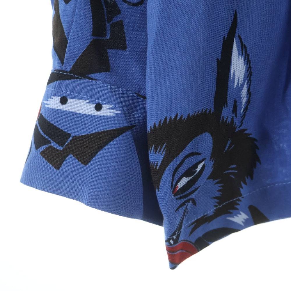 weirdo(ウィアード) VOODOO HEAD - L/S SHIRTS 総柄デザイン 長袖シャツ ブルー WRD-23-SS-07