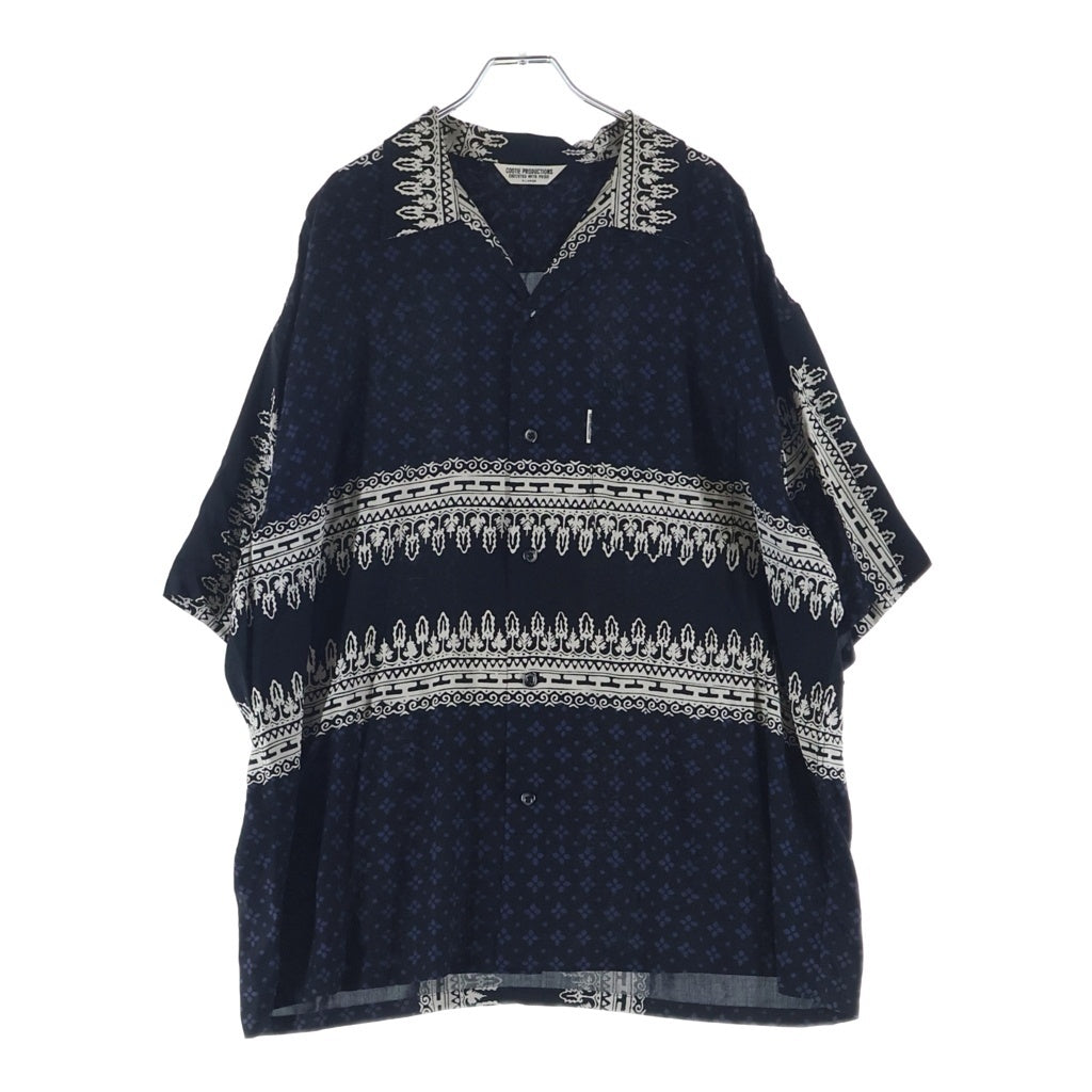 COOTIE PRODUCTIONS(クーティー プロダクションズ) 22SS Rayon Open Collar S/S Shirt バンダナ 総柄デザイン レーヨン 半袖シャツ ネイビー CTE-22S408