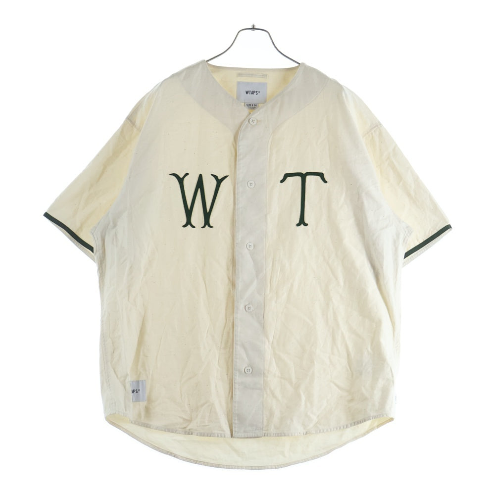 WTAPS(ダブルタップス) 24SS LEAGUE SS ロゴワッペン ベースボールシャツ 半袖シャツ ホワイト 241TQDT-SHM05