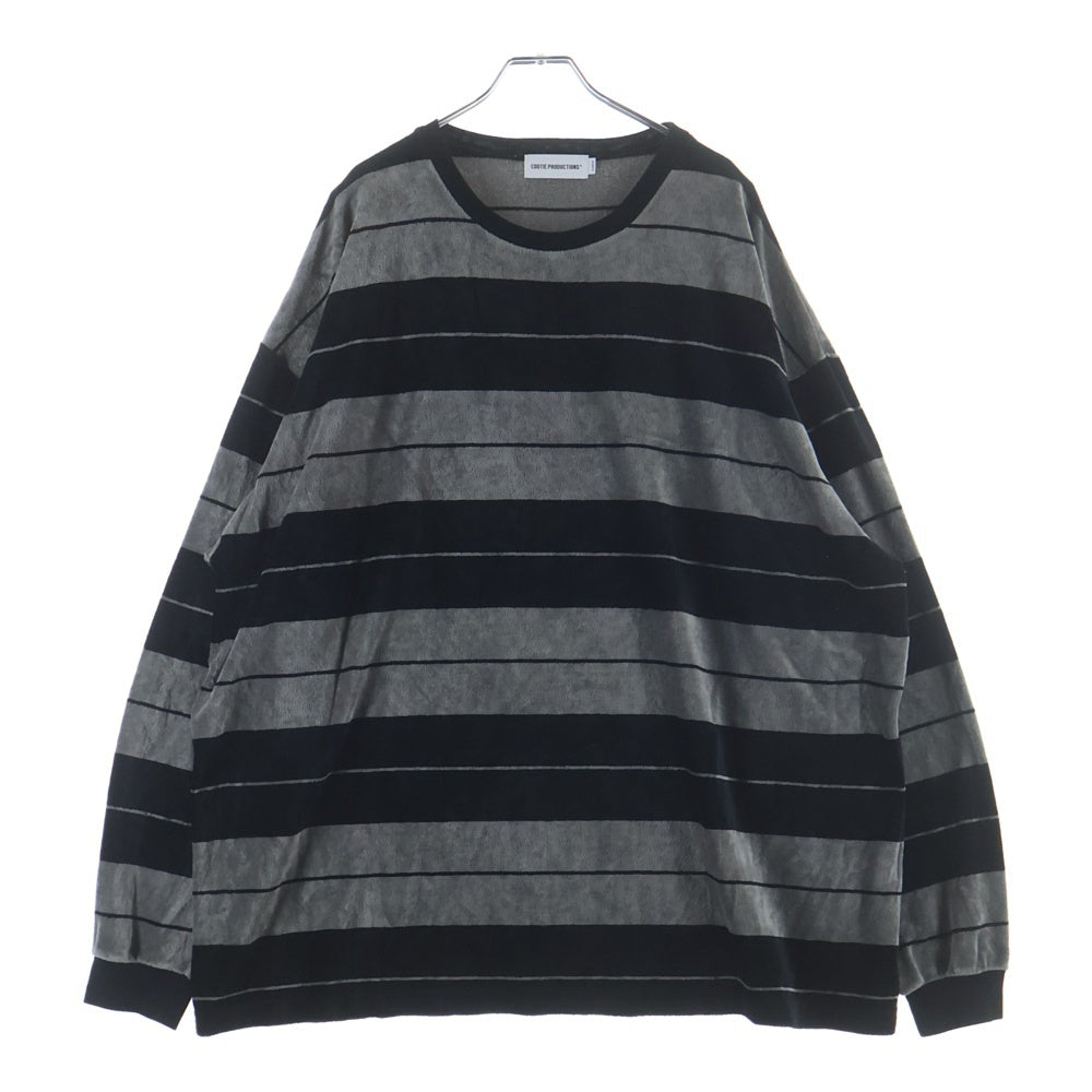 COOTIE PRODUCTIONS(クーティー プロダクションズ) 25SS Velour Border L/S Tee ベロア ボーダー 長袖Tシャツ カットソー ブラック CTE-25S327