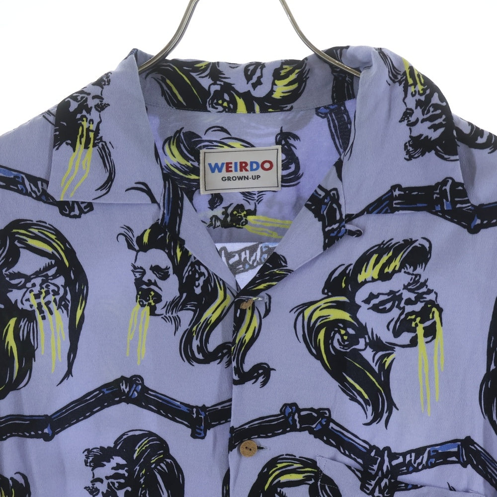 weirdo(ウィアード) BIG BAD WOLF - L/S SHIRTS ウルフ 総柄デザイン 長袖シャツ ブルー WRD-23-SS-13