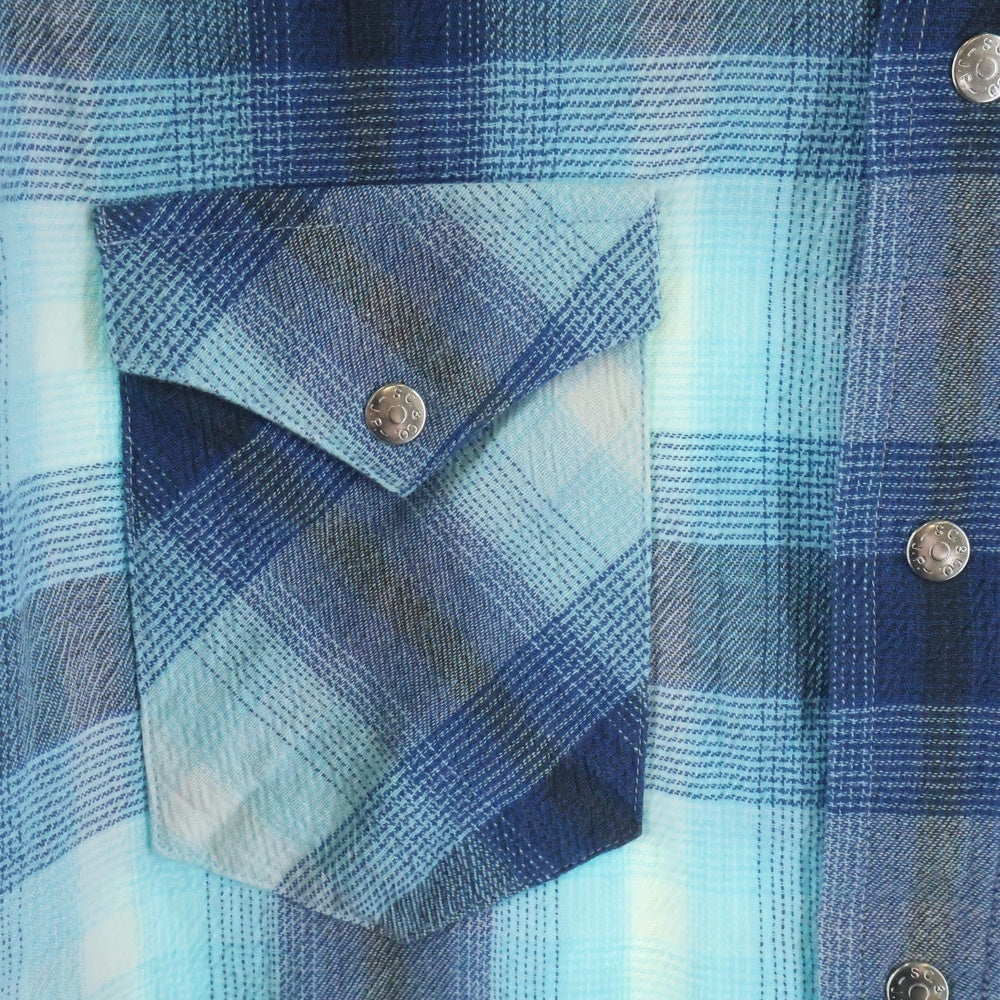 SUBCULTURE(サブカルチャー) Western-Style Long-Sleeved Check Shirt ウエスタン長袖チェックシャツ ブルー SCSH-S2405