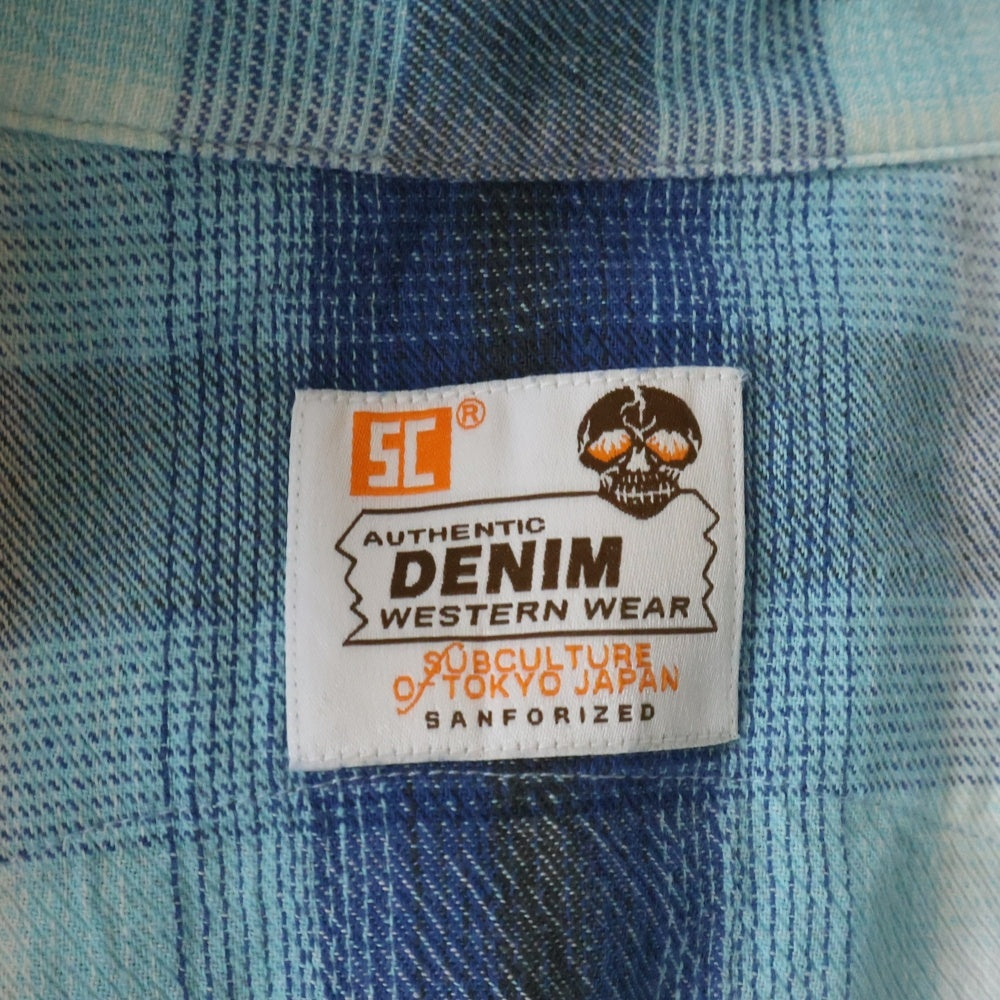 SUBCULTURE(サブカルチャー) Western-Style Long-Sleeved Check Shirt ウエスタン長袖チェックシャツ ブルー SCSH-S2405