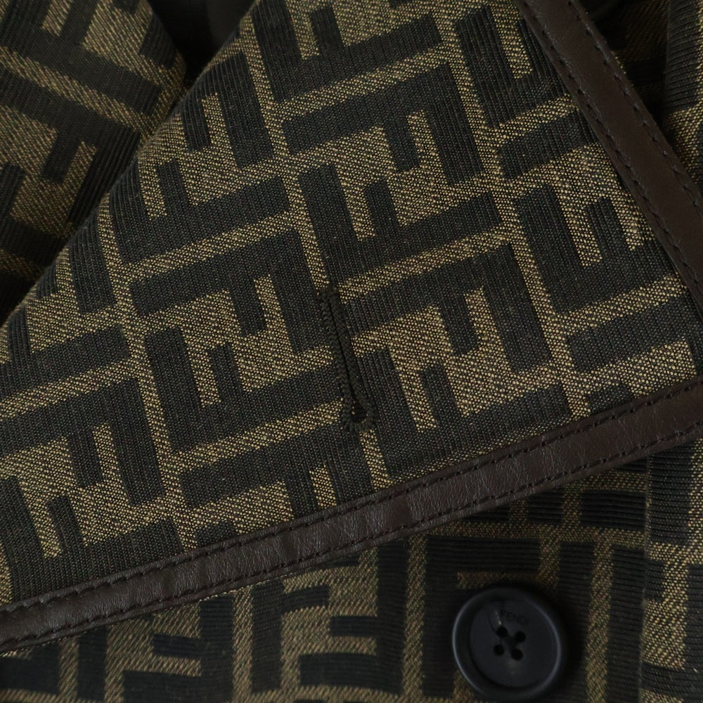 FENDI(フェンディ) ズッカ柄 レザーパイピング トレンチコート ブラウン FF0671 AL5W