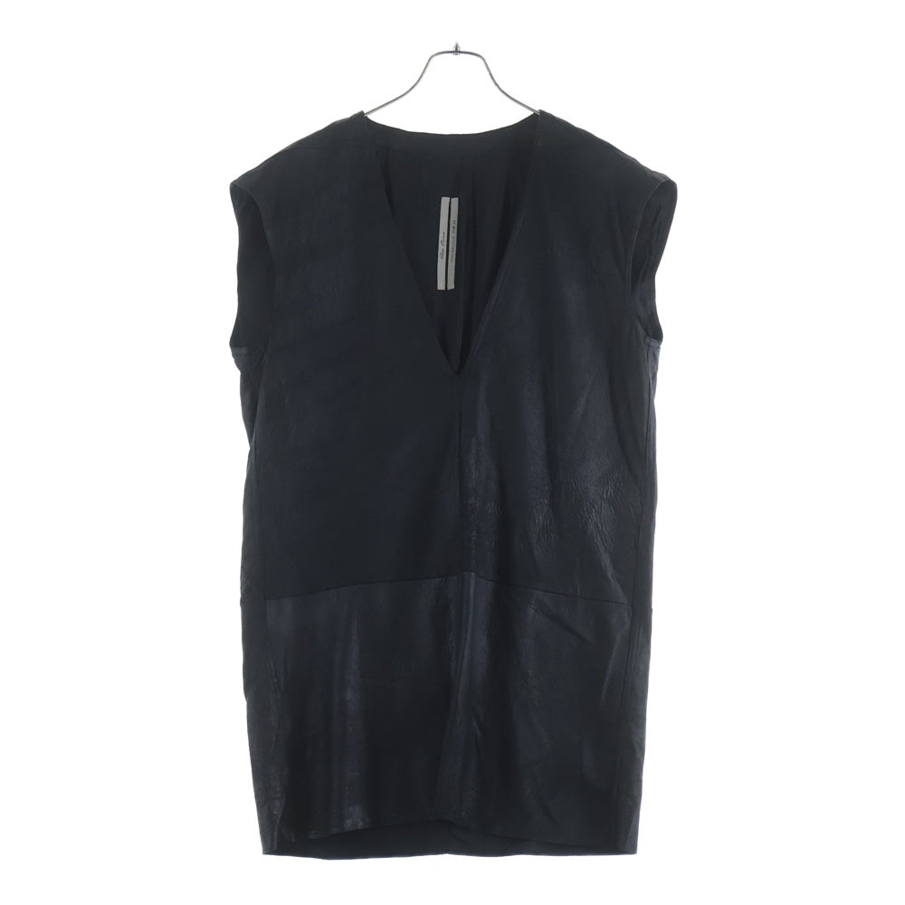 Rick Owens(リックオウエンス) 24AW DYLAN ラムレザー Vネックタンクトップ カットソー ブラック RU02D6157-LBA