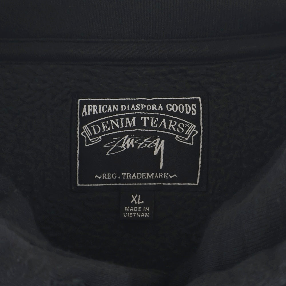 DENIM TEARS(デニムティアーズ) 23SS ×STUSSY GRAPHIC HOODIE ×ステューシー プリント プルオーバーパーカー フーディー ブラック