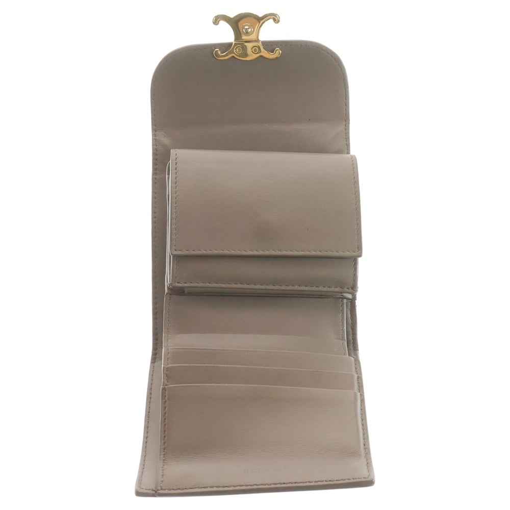 CELINE(セリーヌ) トリオンフ スモールフラップウォレット 三つ折り財布 ベージュ カーフスキン ゴールド金具 10D783DPV.38NO