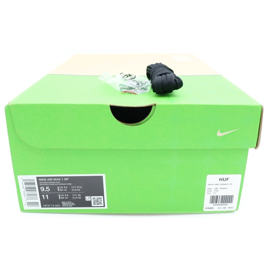 NIKE(ナイキ) ×HUF AIR MAX 1 ANTHRACITE PINK POW ハフ エアマックス1 アンスラサイト ピンク/グレー US9.5/27.5cm HF3713-003