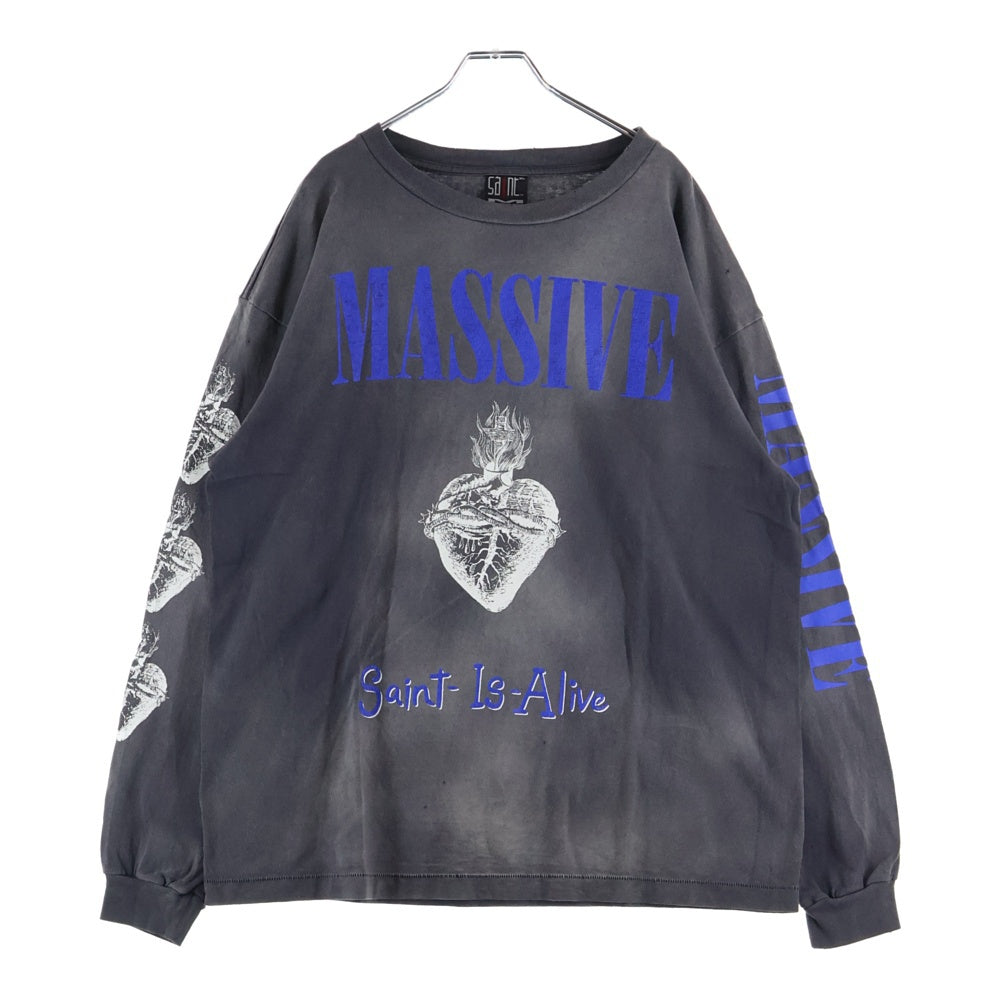SAINT MICHAEL(セントマイケル) 23AW MASSIVE LS TEE マッシブ プリント クルーネック 長袖Tシャツ カットソー チャコール SM-A23-0000-011