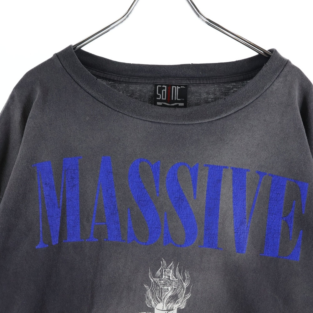 SAINT MICHAEL(セントマイケル) 23AW MASSIVE LS TEE マッシブ プリント クルーネック 長袖Tシャツ カットソー チャコール SM-A23-0000-011