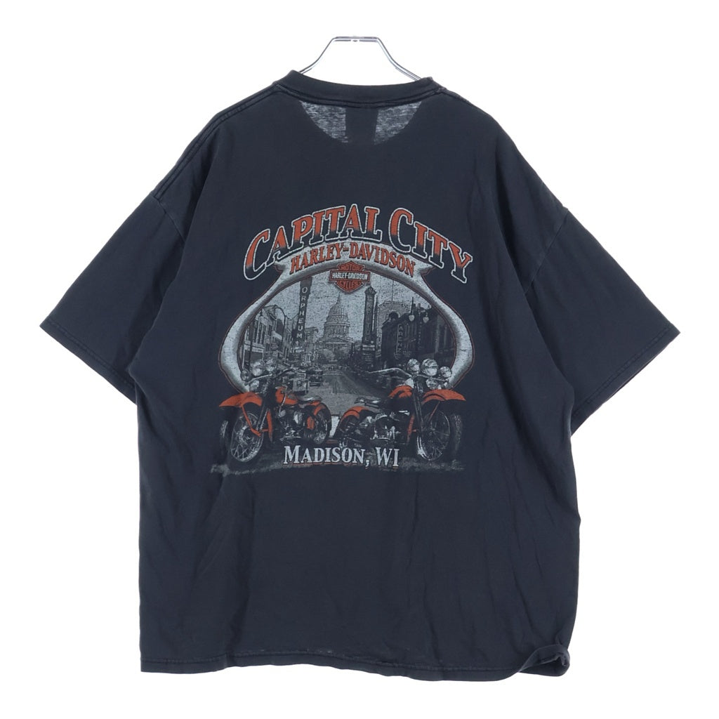HARLEY DAVIDSON(ハーレーダビッドソン) VINTAGE 00S FLAME LOGO ヴィンテージ フレームロゴデザイン クルーネック カットソー 半袖Tシャツ ブラック