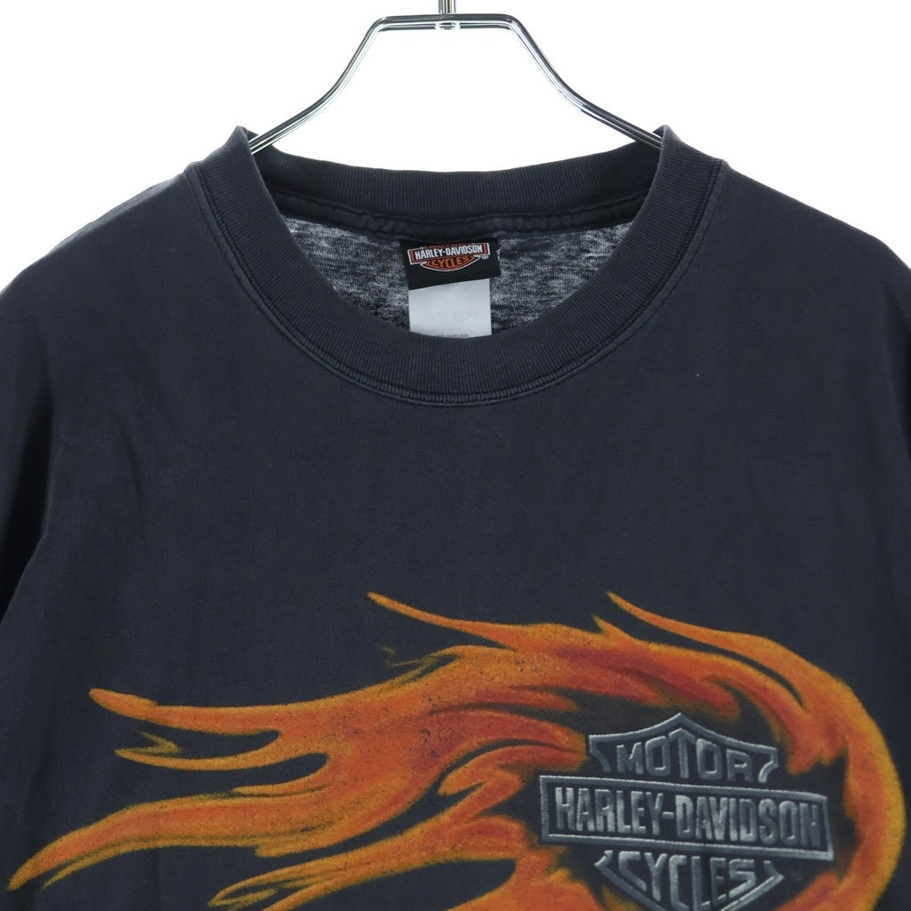 HARLEY DAVIDSON(ハーレーダビッドソン) VINTAGE 00S FLAME LOGO ヴィンテージ フレームロゴデザイン クルーネック カットソー 半袖Tシャツ ブラック
