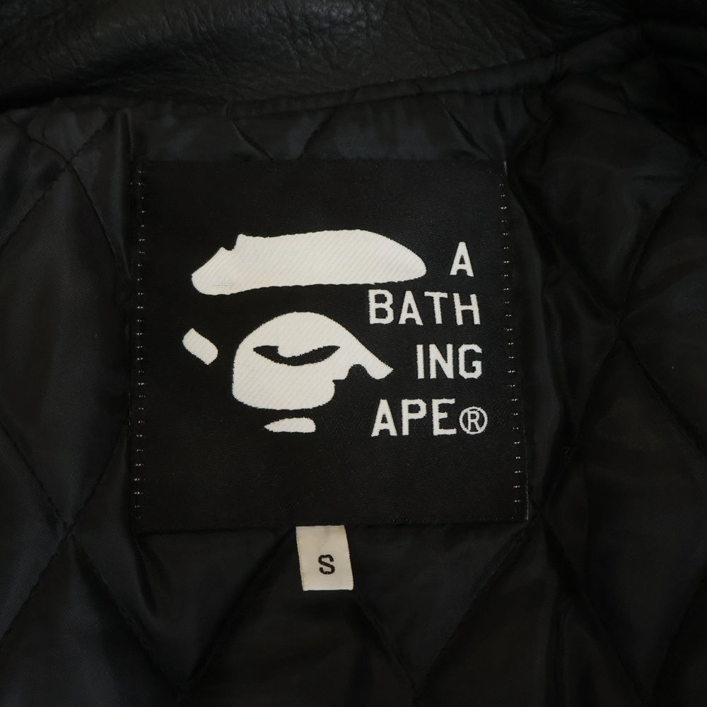 A BATHING APE(アベイシングエイプ) 90S カーフレザー ロゴ刺繍 レザージャケット ブラック