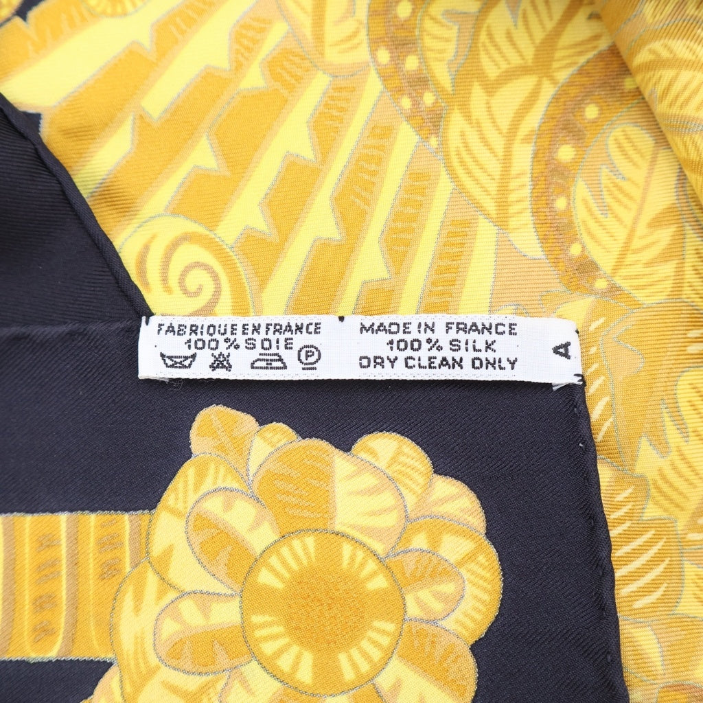 HERMES(エルメス) Silk Scarf シルクスカーフ 総柄 ブラック/イエロー レディース