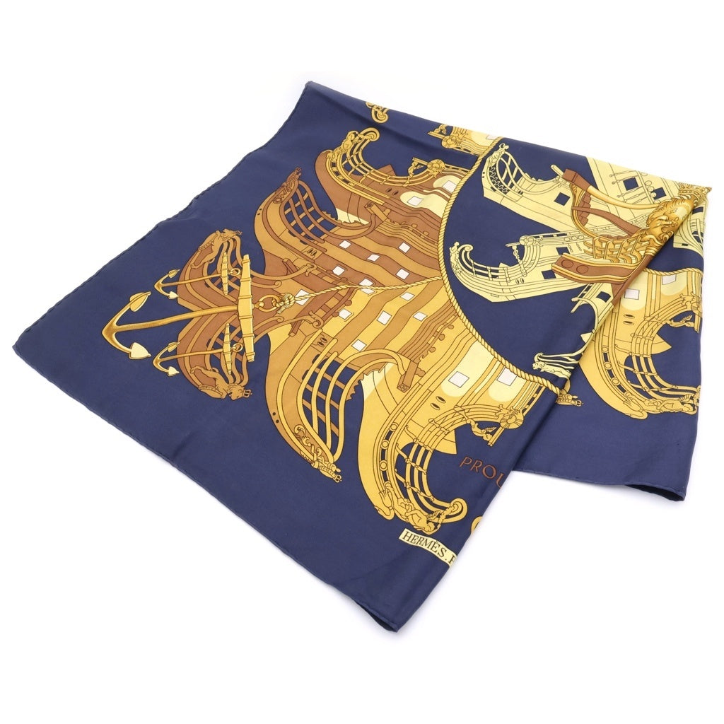 HERMES(エルメス) カレ90 Proteus Scarf プロテウススカーフ 総柄 イエロー/ネイビー レディース