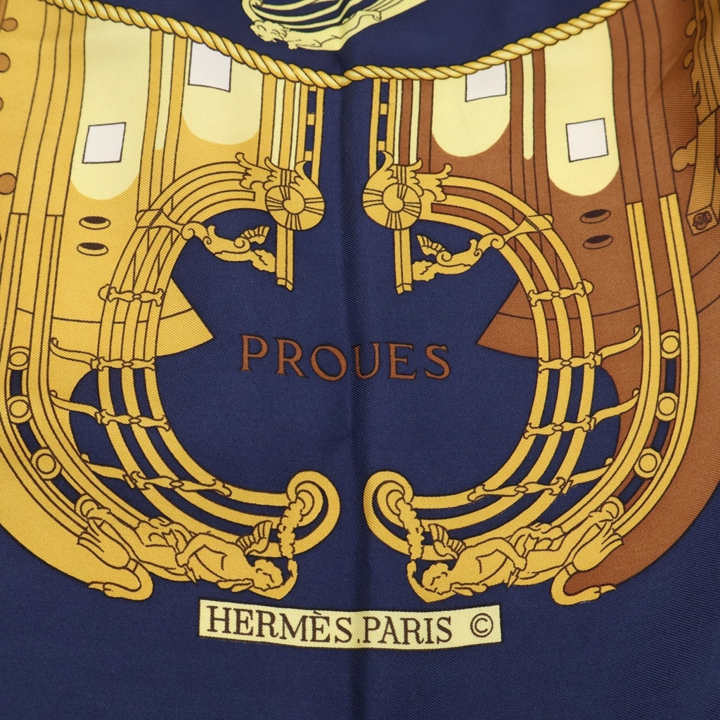 HERMES(エルメス) カレ90 Proteus Scarf プロテウススカーフ 総柄 イエロー/ネイビー レディース