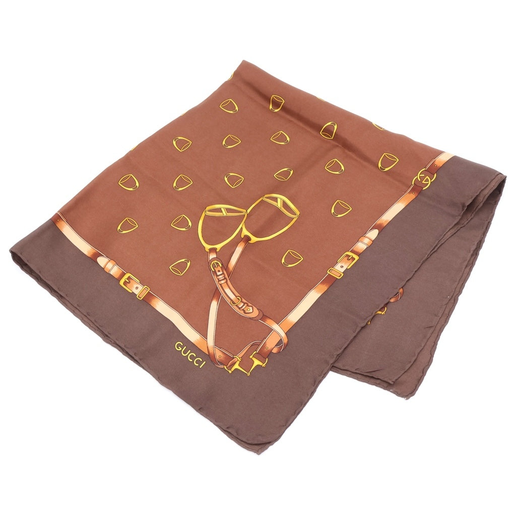 GUCCI(グッチ) Silk Neck Pocket Square シルクネックチーフ 装飾コップ柄 ブラウン レディース