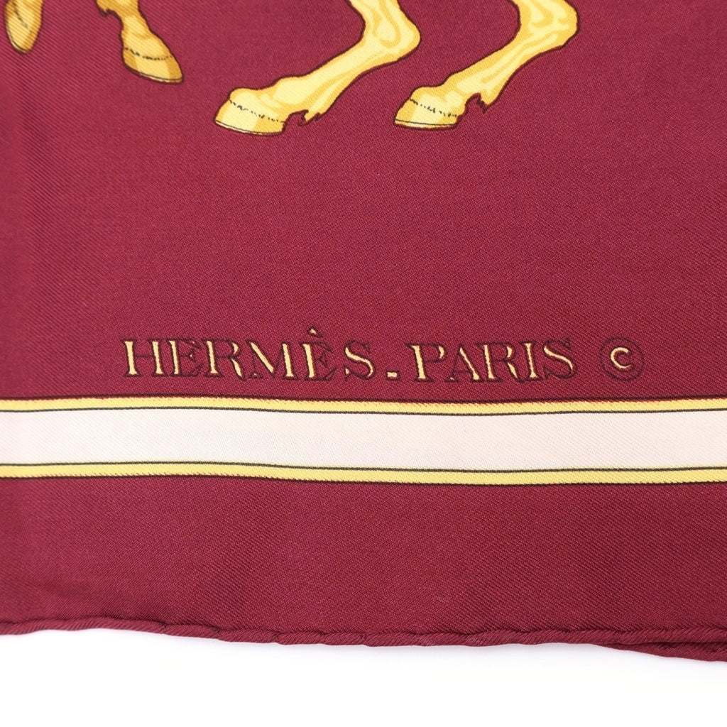 HERMES(エルメス) カレ90 Horseback Riding Pattern 騎馬総柄 シルクスカーフ レッド レディース