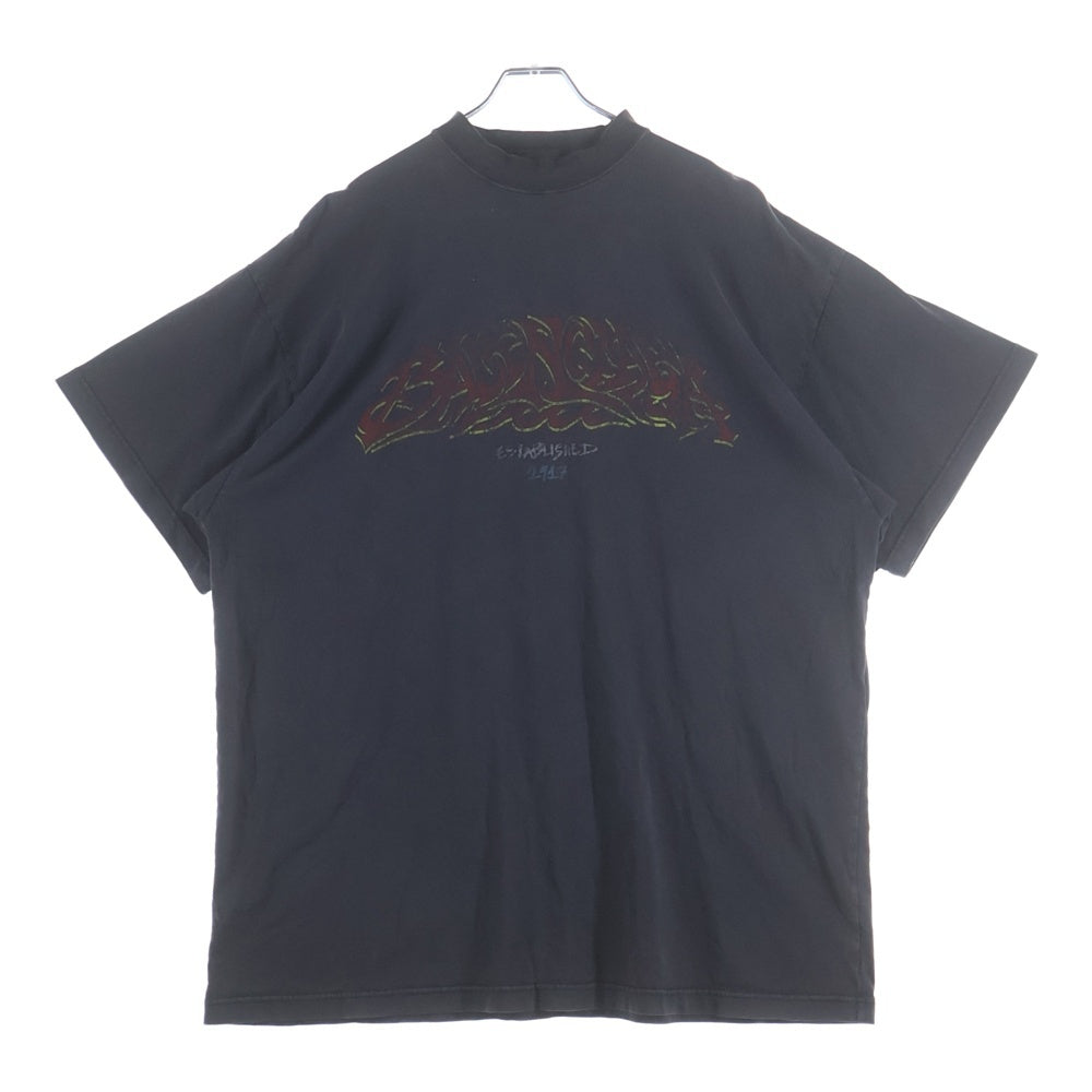BALENCIAGA(バレンシアガ) 23AW OFFSHORE オフショア ヴィンテージ加工 クルーネック カットソー 半袖Tシャツ ブラック 739028 TPVM8
